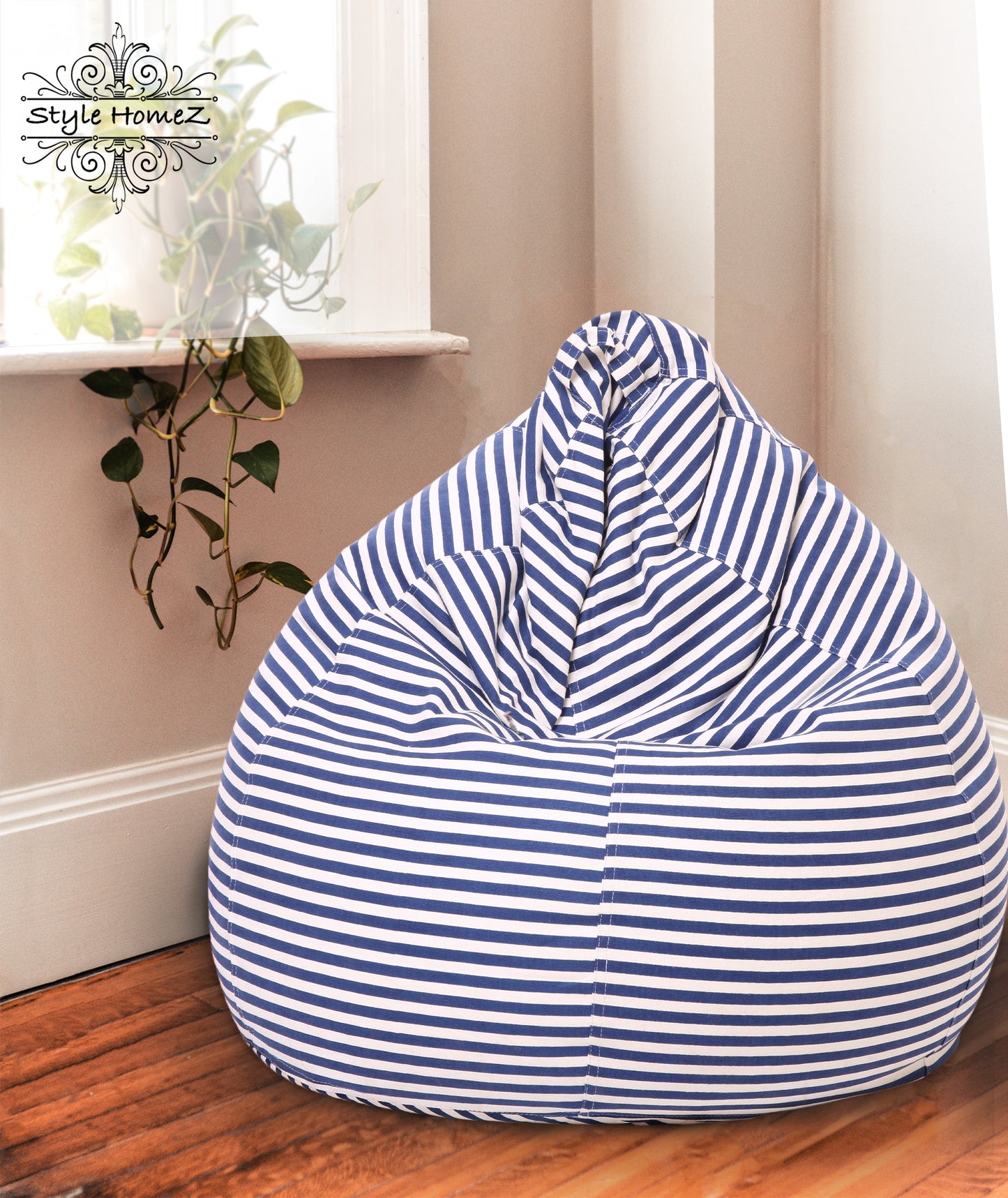 Style Homez Classic Premium Cotton Canvas Stripes Printed Bean Bag XL Size Filled with Beans Fillers