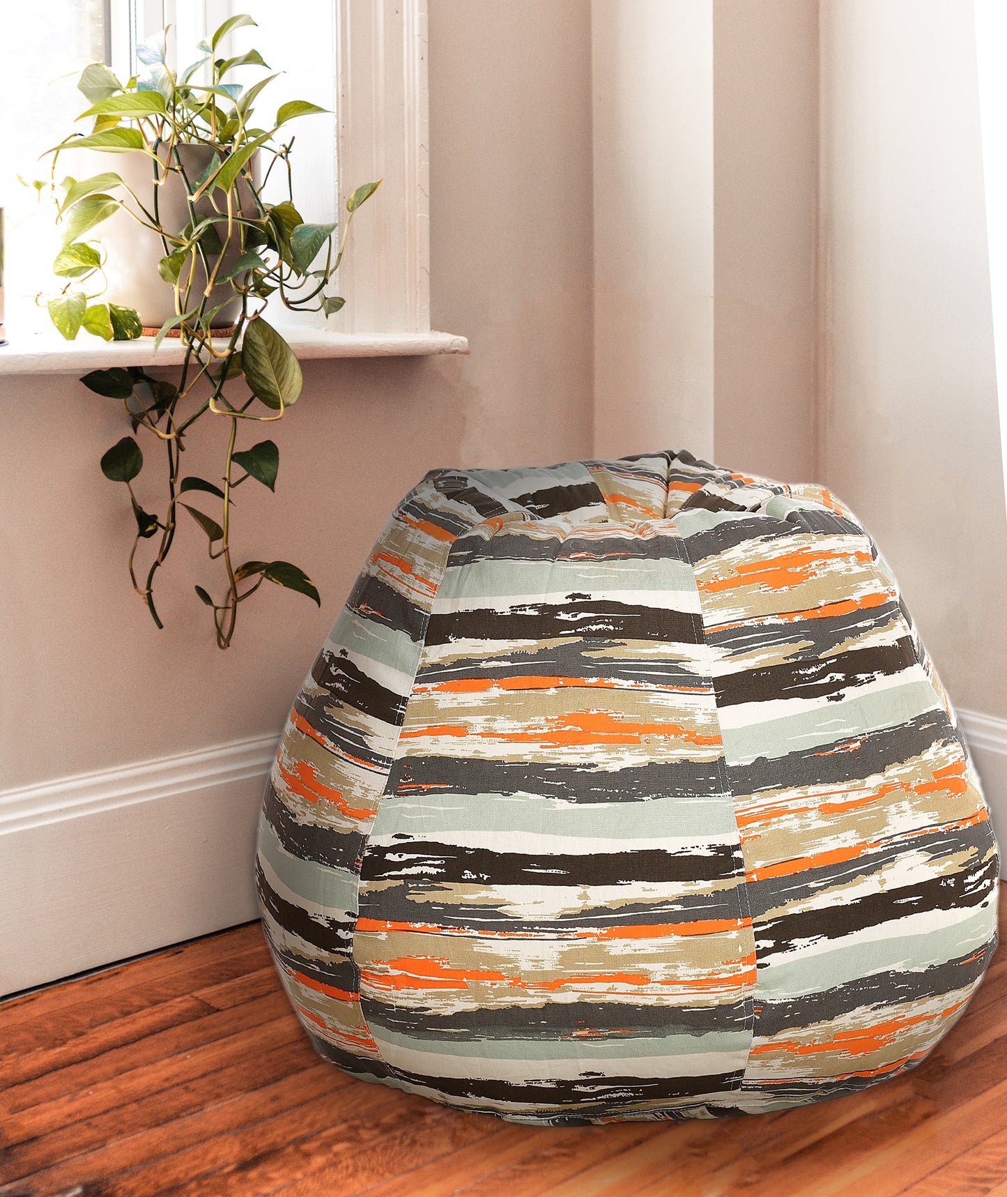 Style Homez Classic Premium Cotton Canvas Stripes Printed Bean Bag XL Size Filled with Beans Fillers