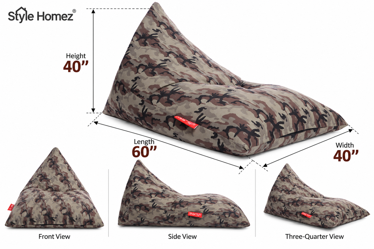 Style Homez PYRAMID LOUNGE, Cotton Canvas Camouflage Printed Bean Bag XXL Size Cover Only