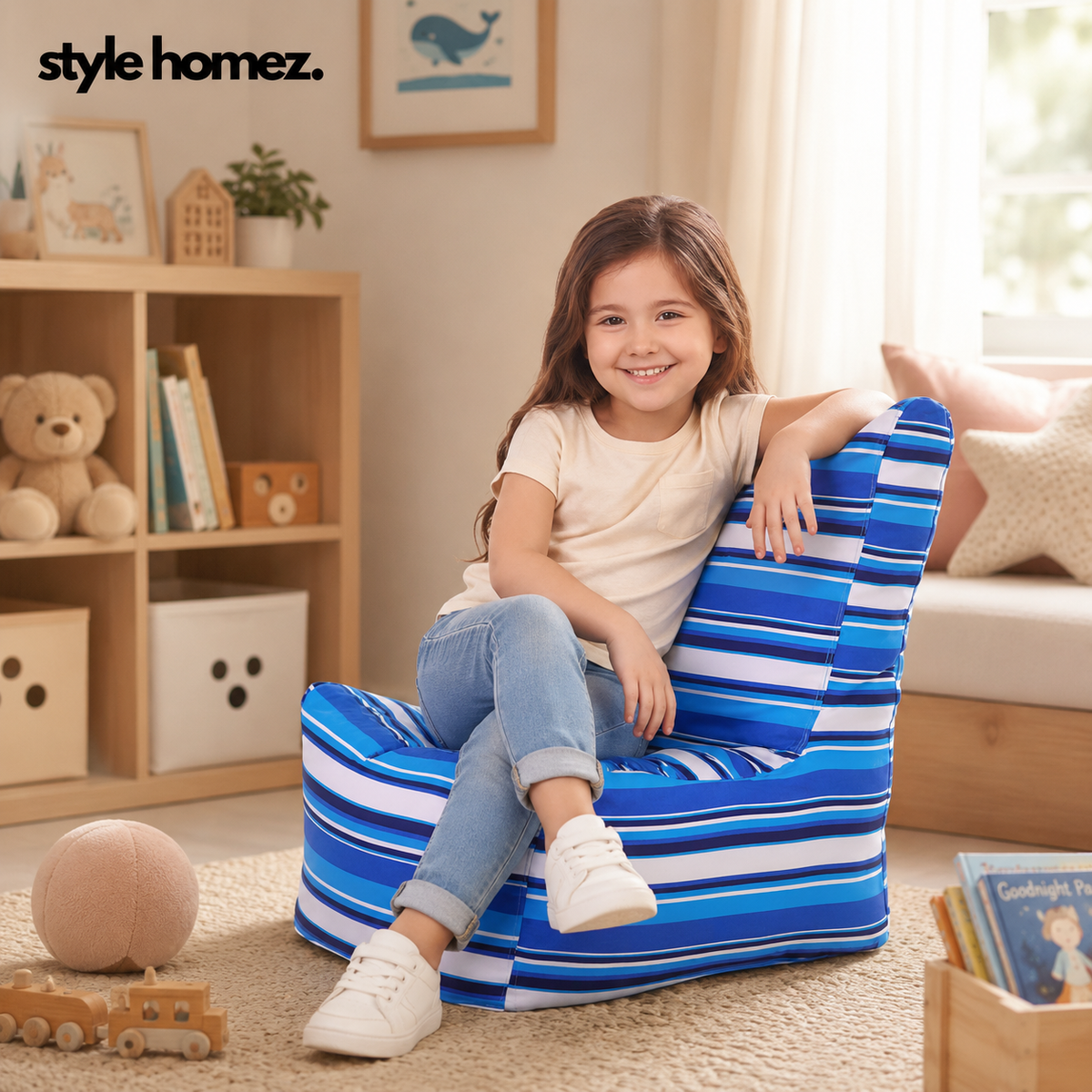 Style Homez CANVAS CLASSIC CHAIR, Cotton Canvas Stripes Printed Bean Bag XL Size with Beans Fillers