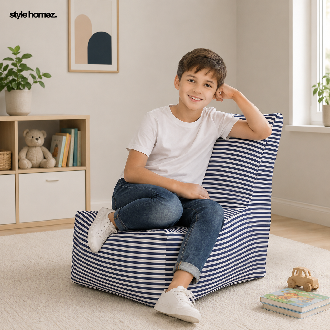 Style Homez CANVAS CLASSIC CHAIR, Cotton Canvas Stripes Printed Bean Bag XL Size with Beans Fillers