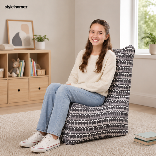 Style Homez CANVAS CLASSIC CHAIR, Cotton Canvas Polka Dots Printed Bean Bag XL Size with Beans Fillers