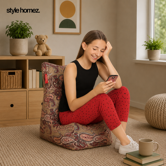 Style Homez CANVAS CLASSIC CHAIR, Cotton Canvas Paisley Printed Bean Bag XL Size With Beans Fillers