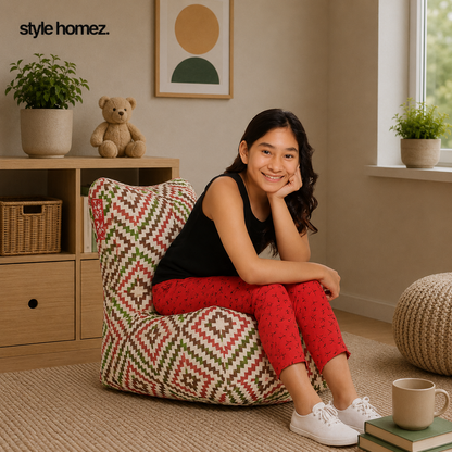 Style Homez CANVAS CLASSIC CHAIR, Cotton Canvas IKAT Printed Bean Bag XL Size With Beans Fillers
