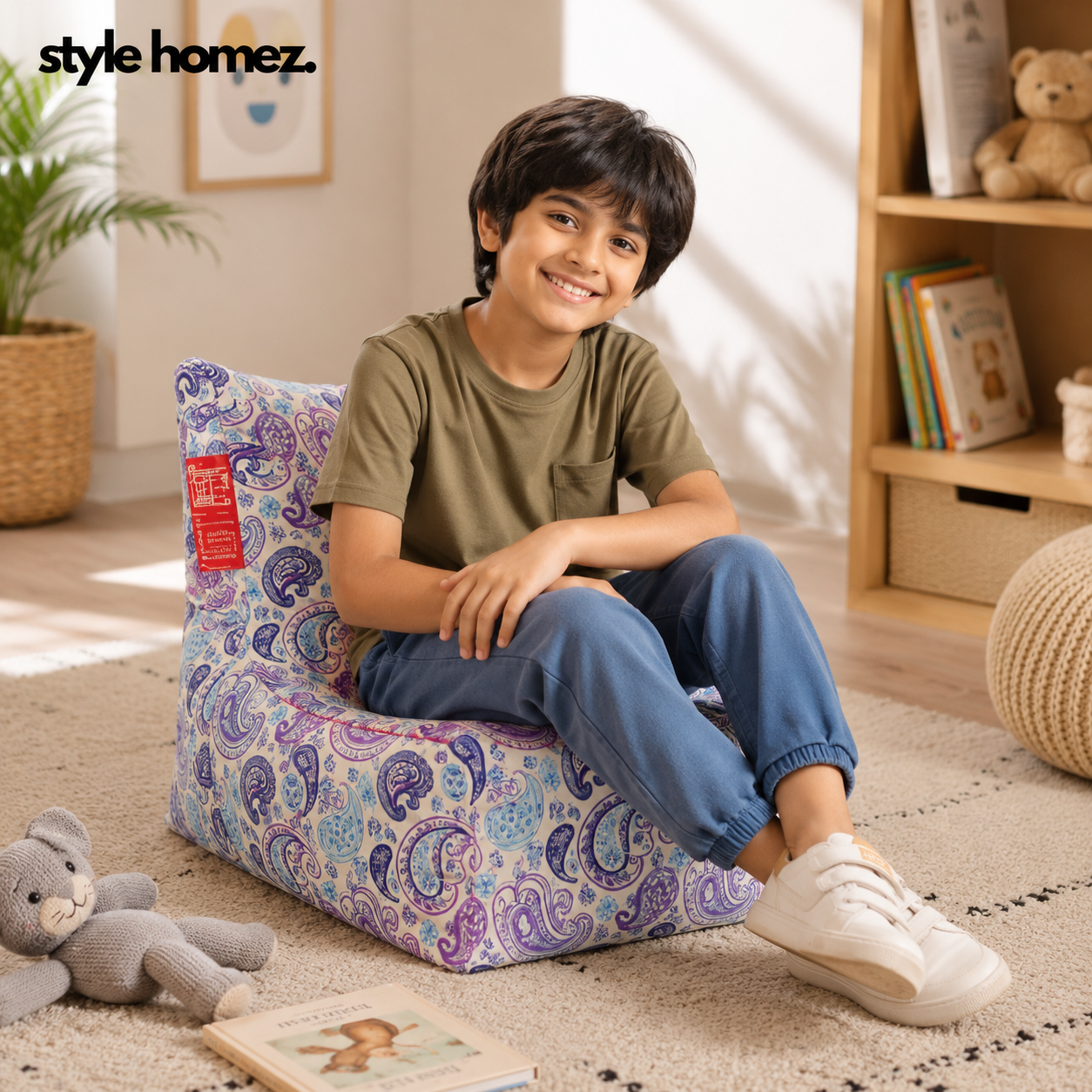Style Homez CANVAS CLASSIC CHAIR, Cotton Canvas Paisley Printed Bean Bag XL Size With Beans Fillers