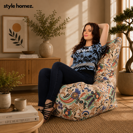 Style Homez Classic Chair Cotton Canvas Floral Printed Bean Bag XXL Size Filled with Beans Fillers