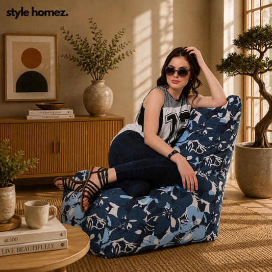 Style Homez Classic Chair Cotton Canvas Floral Printed Bean Bag XXL Size Filled with Beans Fillers