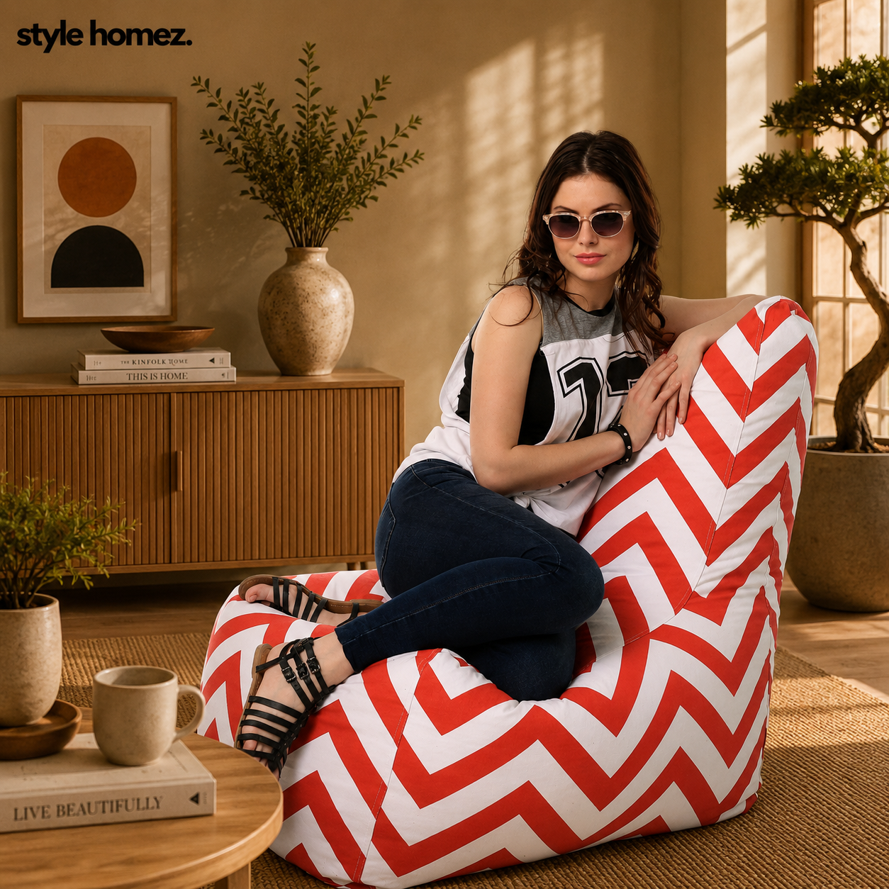 Style Homez Classic Chair Cotton Canvas Stripes Printed Bean Bag XXL Size Filled with Beans Fillers