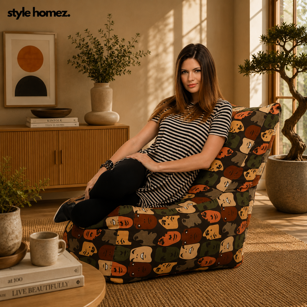 Style Homez Classic Chair Cotton Canvas Abstract Printed Bean Bag XXL Size Filled with Beans Fillers