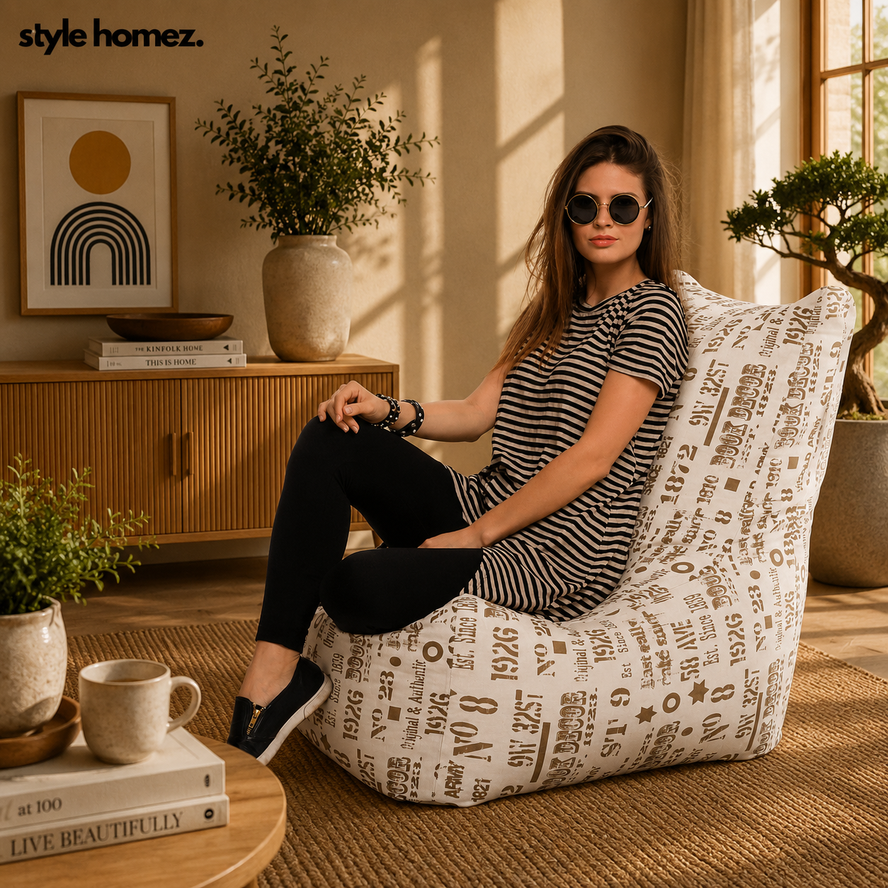 Style Homez Classic Chair Cotton Canvas Abstract Printed Bean Bag XXL Size Filled with Beans Fillers