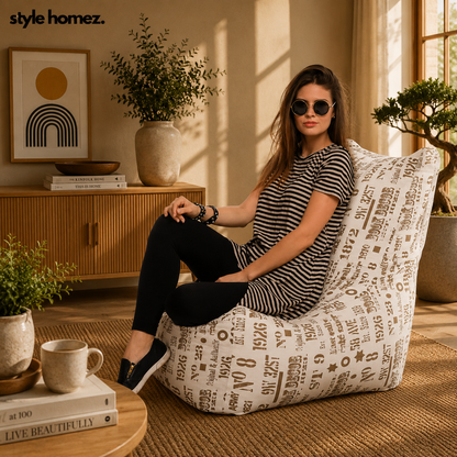 Style Homez Classic Chair Cotton Canvas Abstract Printed Bean Bag XXL Size Filled with Beans Fillers