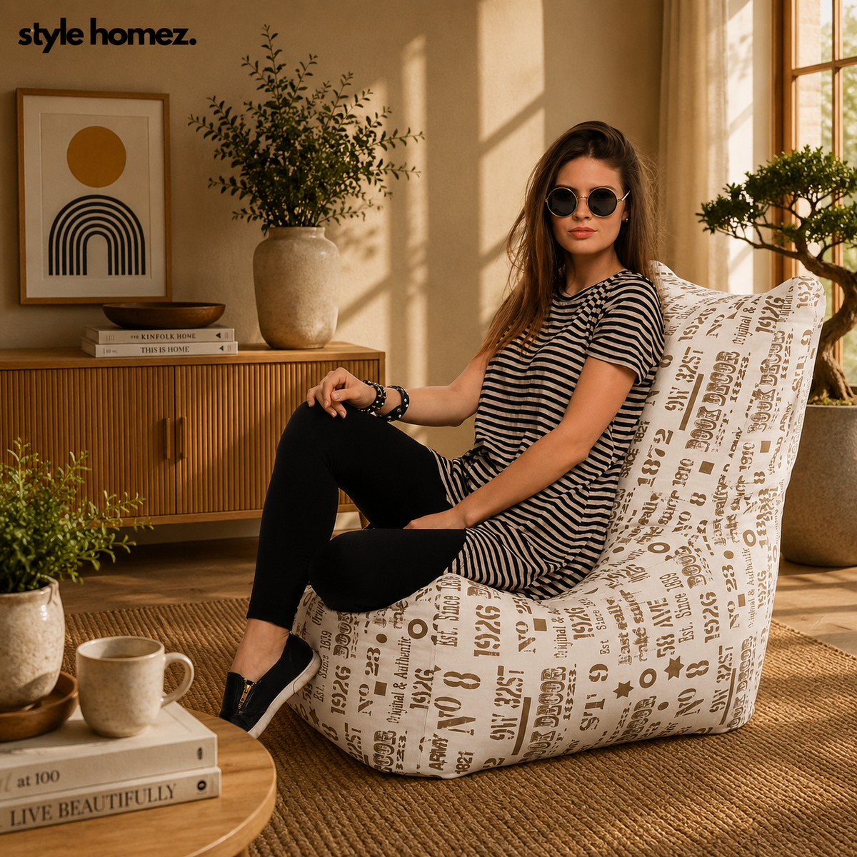 Style Homez COTTON CANVAS CLASSIC CHAIR, Abstract Printed Bean Bag XXL Size, Cover Only