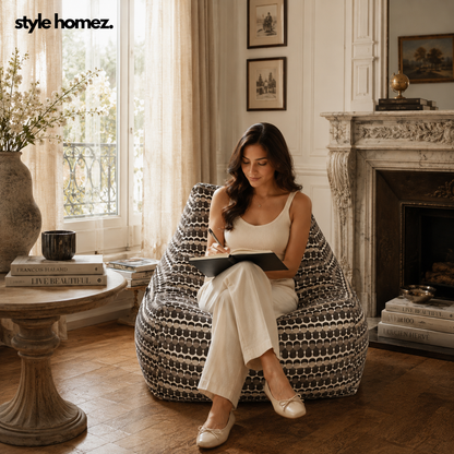 Style Homez Hackey Cotton Canvas Polka Dots Printed Bean Bag XXLXXL Size Filled With Beans Fillers