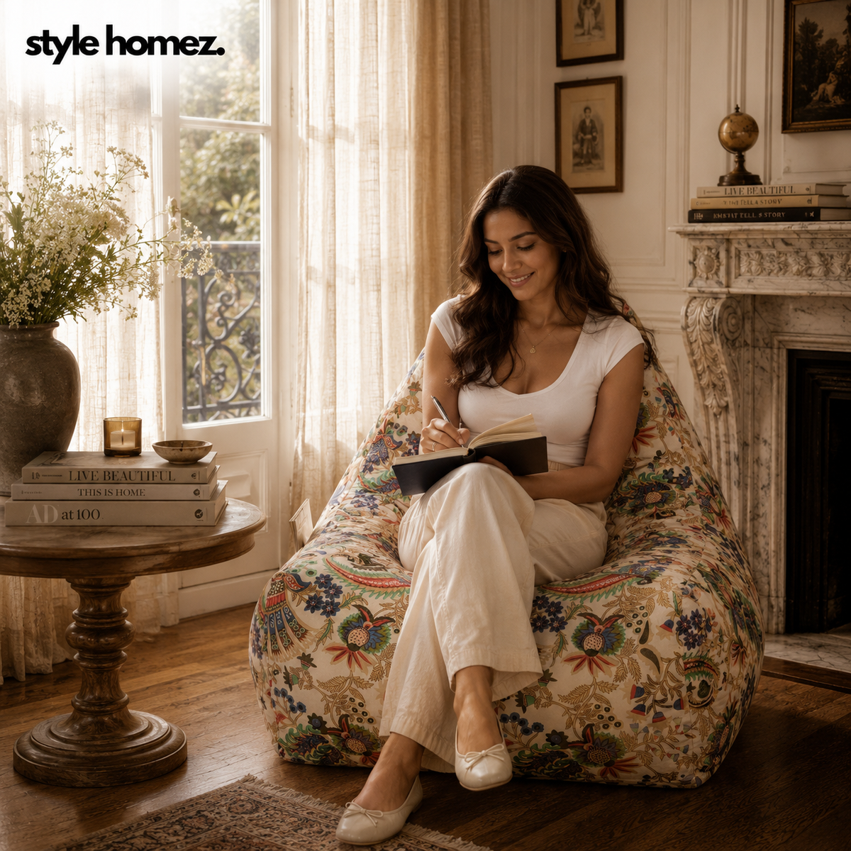 Style Homez HACKEY, Cotton Canvas Floral Printed Bean Bag XXL Size, COVER Only