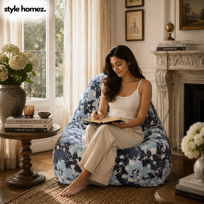 Style Homez HACKEY, Cotton Canvas Floral Printed Bean Bag XXL Size, COVER Only