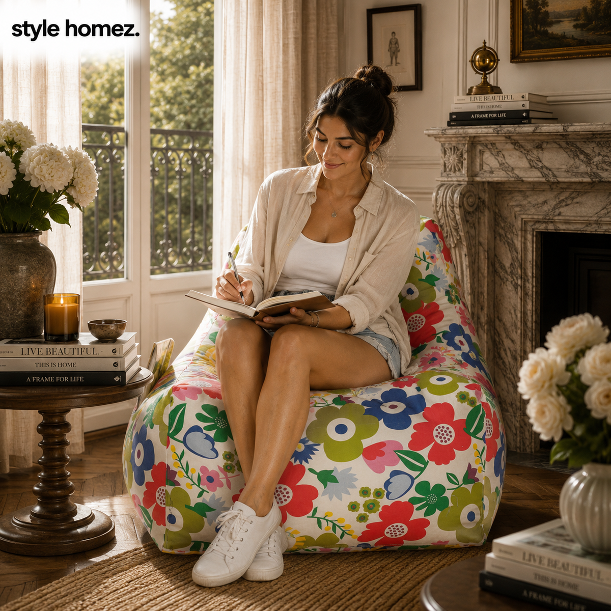 Style Homez HACKEY, Cotton Canvas Floral Printed Bean Bag XXL Size, COVER Only