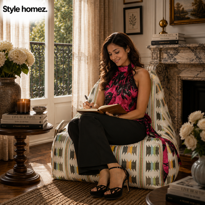 Style Homez HACKEY, Cotton Canvas IKAT Printed Bean Bag XXL Cover Onlyr