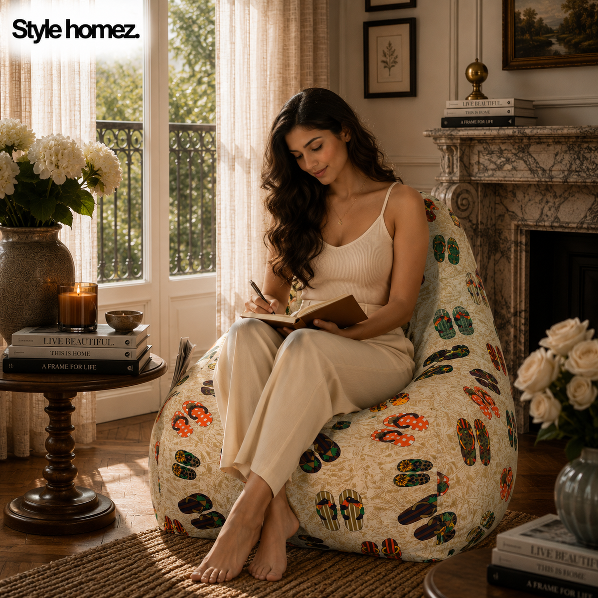 Style Homez Hackey Cotton Canvas Abstract Printed Bean Bag XXL Size Filled With Beans Fillersr