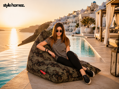 Style Homez PYRAMID LOUNGE, Cotton Canvas Camouflage Printed Bean Bag XXL Size Cover Only