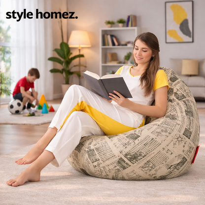 Style Homez Classic Cotton Canvas Abstract Printed Bean Bag XXXL Size Filled with Bean Refill Fillers