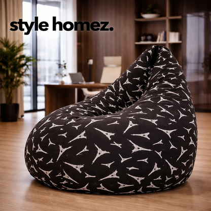Style Homez Classic Cotton Canvas Abstract Printed Bean Bag XXL Size Filled with Beans Fillers