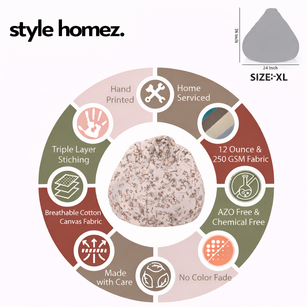 Style Homez Classic Premium Cotton Canvas Abstract Printed Bean Bag XL Size Filled with Beans Fillers