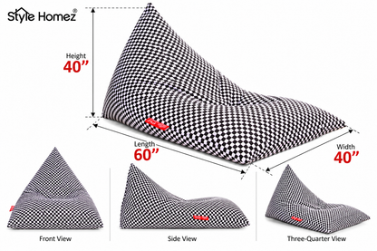 Style Homez PYRAMID LOUNGE, Cotton Canvas Checkered Printed Bean Bag XXL Size Cover Only