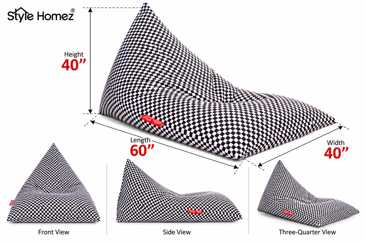 Style Homez PYRAMID LOUNGE, Cotton Canvas Checkered Printed Bean Bag XXL Size Filled with Beans Fillers
