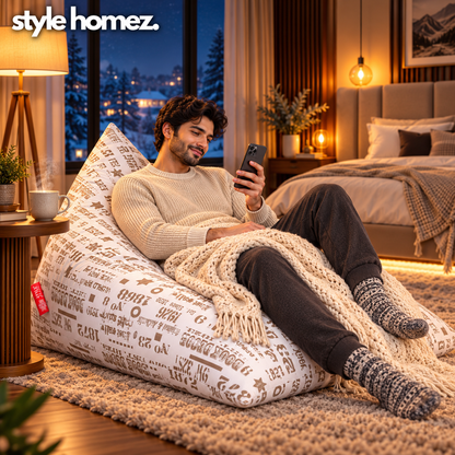 Style Homez PYRAMID LOUNGE, Cotton Canvas Abstract Printed Bean Bag XXL Size Filled with Beans Fillers