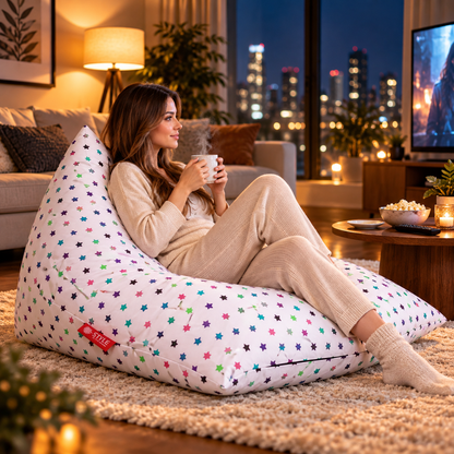 Style Homez PYRAMID LOUNGE, Cotton Canvas Star Printed Bean Bag XXL Size Cover Only