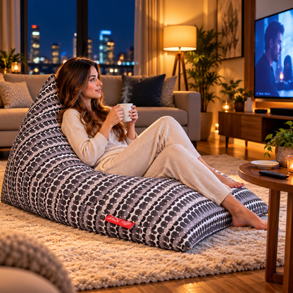 Style Homez PYRAMID LOUNGE, Cotton Canvas Polka Dots Printed Bean Bag XXL Size Filled with Beans Fillers
