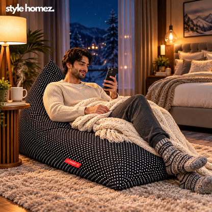 Style Homez PYRAMID LOUNGE, Cotton Canvas Polka Dots Printed Bean Bag XXL Size Cover Only