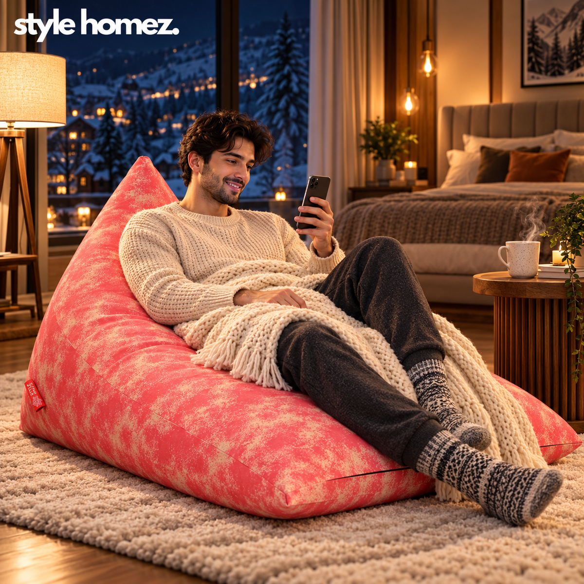 Style Homez PYRAMID LOUNGE, Cotton Canvas Abstract Printed Bean Bag XXL Size Cover Only