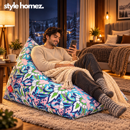 Style Homez PYRAMID LOUNGE, Cotton Canvas Floral Printed Bean Bag XXL Size Cover Only
