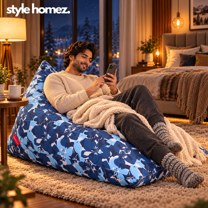Style Homez PYRAMID LOUNGE, Cotton Canvas Floral Printed Bean Bag XXL Size Cover Only