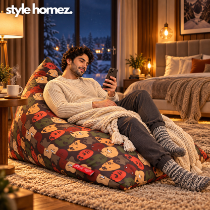 Style Homez PYRAMID LOUNGE, Cotton Canvas Abstract Printed Bean Bag XXL Size Cover Only