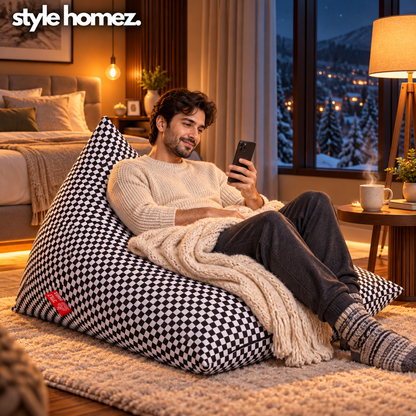 Style Homez PYRAMID LOUNGE, Cotton Canvas Checkered Printed Bean Bag XXL Size Cover Only