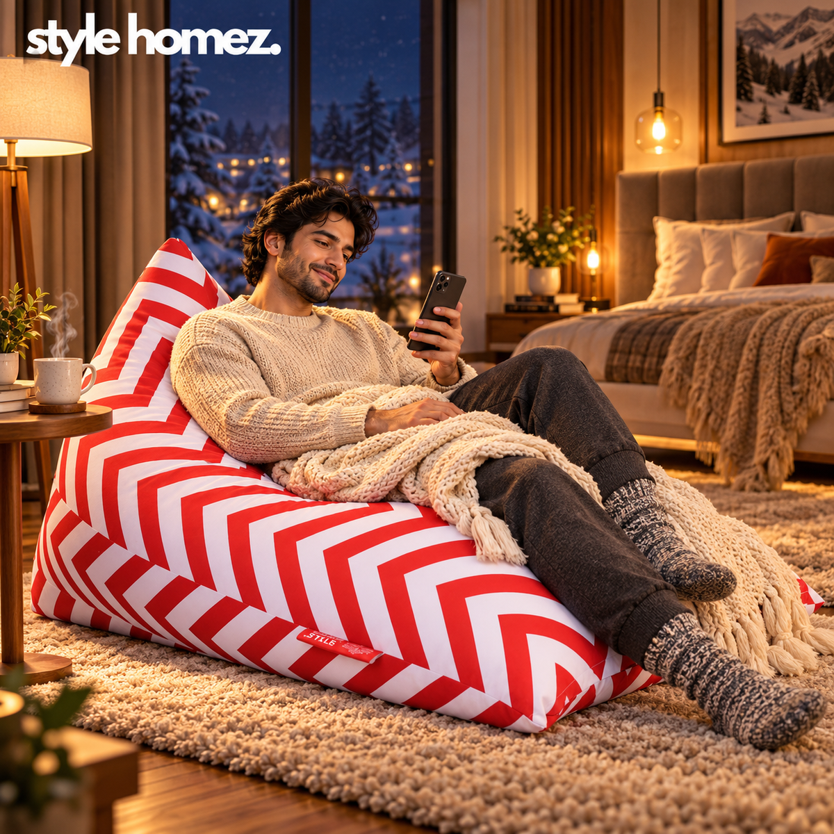 Style Homez PYRAMID LOUNGE, Cotton Canvas Stripes Printed Bean Bag XXL Size Cover Only