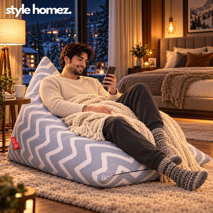 Style Homez PYRAMID LOUNGE, Cotton Canvas Stripes Printed Bean Bag XXL Size Cover Only