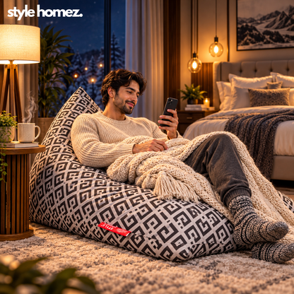 Style Homez PYRAMID LOUNGE, Cotton Canvas Geometric Printed Bean Bag XXL Size Cover Only