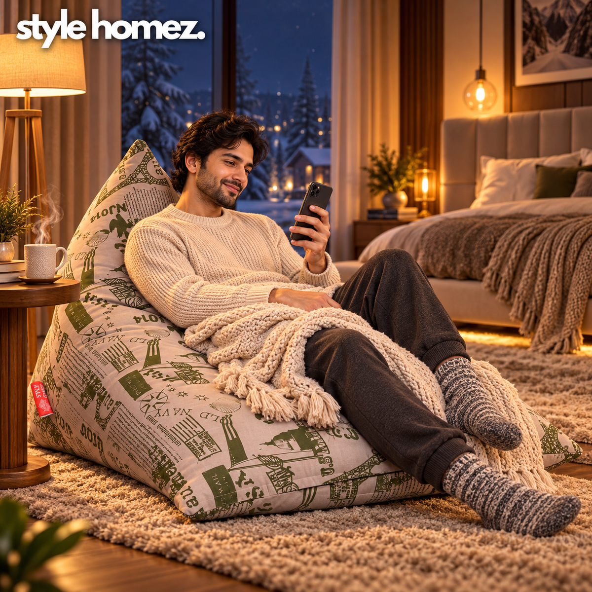 Style Homez PYRAMID LOUNGE, Cotton Canvas Abstract Printed Bean Bag XXL Size Cover Only