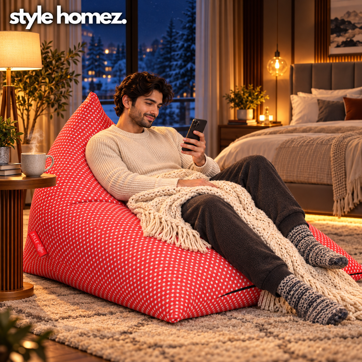 Style Homez PYRAMID LOUNGE, Cotton Canvas Star Printed Bean Bag XXL Size Cover Only