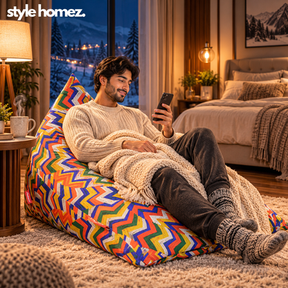 Style Homez PYRAMID LOUNGE, Cotton Canvas Geometric Printed Bean Bag XXL Size Cover Only