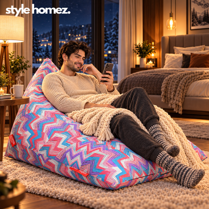 Style Homez PYRAMID LOUNGE, Cotton Canvas Geometric Printed Bean Bag XXL Size Cover Only