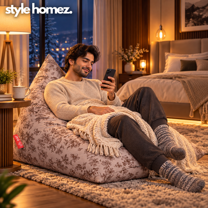 Style Homez PYRAMID LOUNGE, Cotton Canvas Abstract Printed Bean Bag XXL Size Filled with Beans Fillers