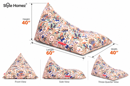 Style Homez PYRAMID LOUNGE, Cotton Canvas Floral Printed Bean Bag XXL Size Cover Only