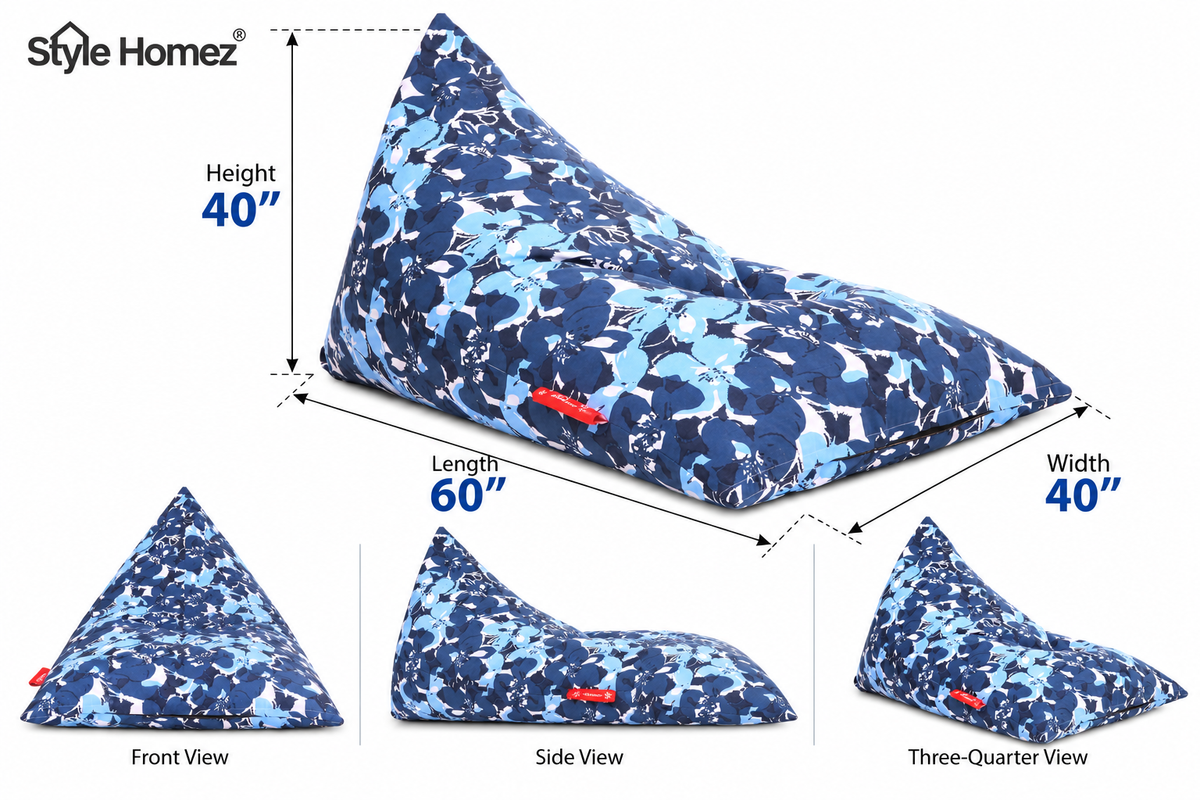 Style Homez PYRAMID LOUNGE, Cotton Canvas Floral Printed Bean Bag XXL Size Cover Only