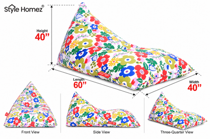 Style Homez PYRAMID LOUNGE, Cotton Canvas Floral Printed Bean Bag XXL Size Cover Only