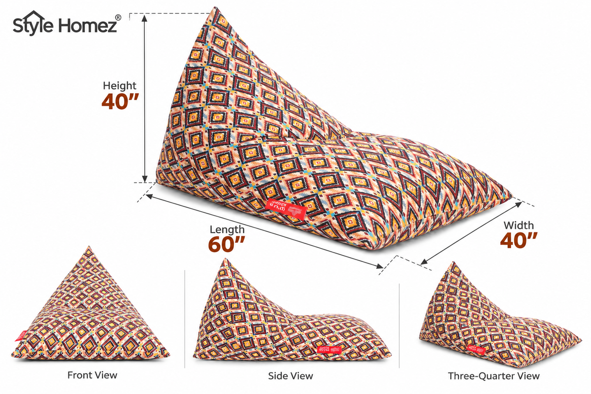 Style Homez PYRAMID LOUNGE, Cotton Canvas Geometric Printed Bean Bag XXL Size Cover Only