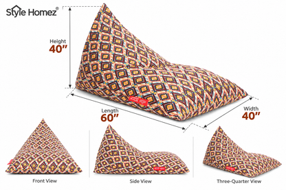 Style Homez PYRAMID LOUNGE, Cotton Canvas Geometric Printed Bean Bag XXL Size Cover Only